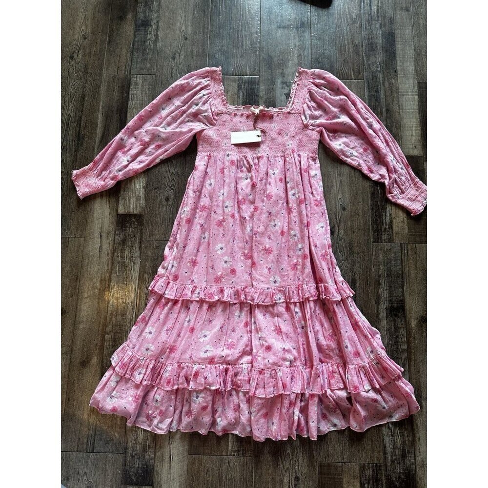LoveShackFancy NWT Miri Dress in Coral Blaze Long Sleeve Midi Size XL - Picture 3 of 9